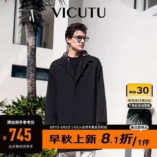 VICUTU 威可多 商场同款男士风衣修身百搭黑色时尚休闲春秋外套VRW20142908 黑色 180/96A