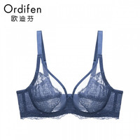 欧迪芬(Ordifen)性感蕾丝大胸内衣女透气胸大显小薄杯大码胸罩 海湾蓝XB8358 36B/80B