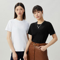 真的好 女装春季经典圆领棉T恤简约纯色短袖上衣女士 L 黑