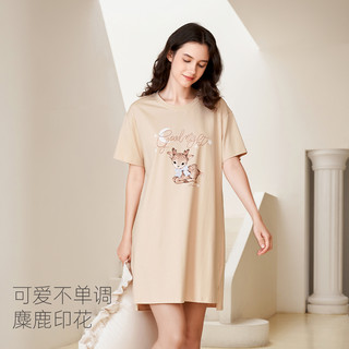 纯棉睡裙女短袖夏季薄款可爱宽松大码圆领睡衣家居服可外穿
