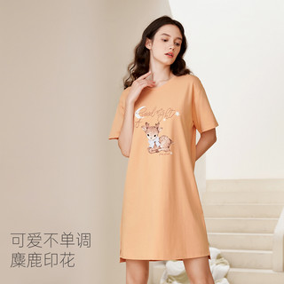 纯棉睡裙女短袖夏季薄款可爱宽松大码圆领睡衣家居服可外穿