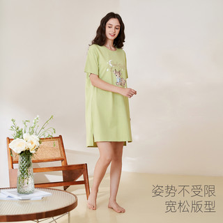 纯棉睡裙女短袖夏季薄款可爱宽松大码圆领睡衣家居服可外穿