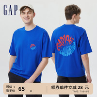 Gap男女装廓形T恤LOGO纯棉亲肤短袖夏季2023款672084美式复古 蓝色 170/84A(XXS)
