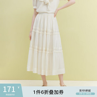 范思蓝恩 23FS12238浪漫通透感仙气半身裙法式通勤简约高级感半裙 米杏色 M