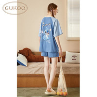 果壳(Gukoo)史迪仔睡衣女夏季短袖短裤睡衣宽松家居服套装 史迪仔睡衣套装 M