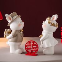 兔年创意桌面小摆件客厅电视柜装饰品新婚结婚摆件礼物新年小礼物