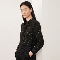 JZ玖姿商场同款女冬季新款桑蚕丝优雅系带通勤衬衫JWAD60103