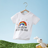 纯棉男女童t恤短袖宝宝夏季衣服儿童夏装短袖t恤中大童男童短袖 120 白色彩虹（男童款）