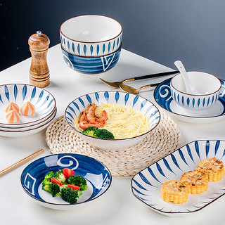 KANQIN 康琴 日式餐具碗碟套装 18件套 千叶草