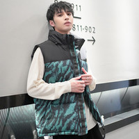 棉马甲男秋冬季外穿无袖马夹加厚坎肩棉衣情侣拼接北方面包服外套
