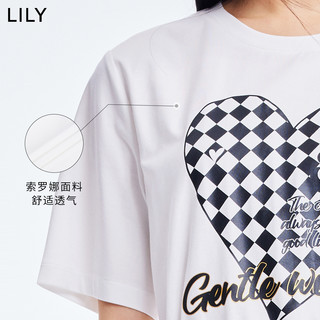 丽丽 LILY2022夏新款女装柔软耐穿撞色印花宽松短袖T恤 601白色a XL