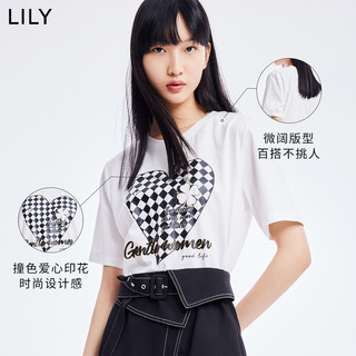 丽丽 LILY2022夏新款女装柔软耐穿撞色印花宽松短袖T恤 601白色a XL