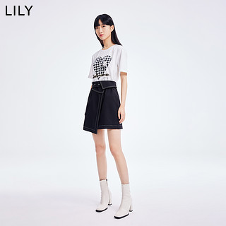 LILY2022夏新款女装柔软耐穿撞色印花宽松短袖T恤 601白色a L