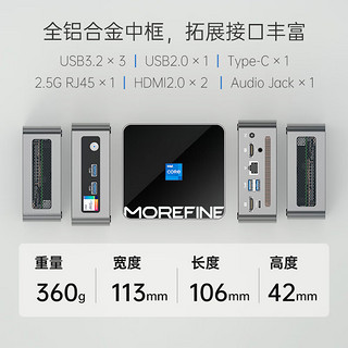 MOREFINE 摩方 M9 PRO 迷你台式机 灰色（酷睿i7-1260P、核芯显卡、64GB、2TB SSD）