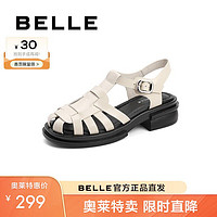 BeLLE 百丽 罗马凉鞋女外穿款牛皮鱼骨包头编织猪笼鞋B0795BL2 米色 35