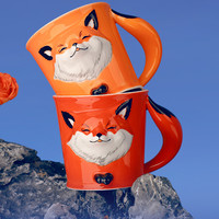 SANQ 三浅 浮雕狐狸马克杯 320ml 橘红+杏黄