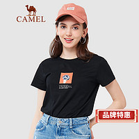 CAMEL 骆驼 女士圆领纯棉短袖t恤  T1S2LQ110W黑色   XL