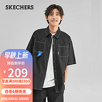 SKECHERS 斯凯奇 夏男子翻领t恤设计感宽松外套时尚休闲百搭梭织短袖衬衫L223M101