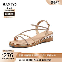 BASTO 百思图 2023夏季新款商场同款时髦复古罗马凉坡跟女凉鞋WJV25BL3