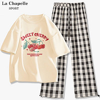 抖音超值购：La Chapelle 夏季运动套装女2023新款初中学生短袖t恤阔腿裤两件套夏