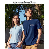 Abercrombie & Fitch 男装女装情侣 美式刺绣纯色宽松短袖T恤 323120-1 蓝色 L (180/108A)