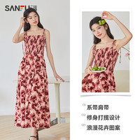 三福吊带连衣裙2023新款女夏季高端弹力打揽收腰复古长裙子471235