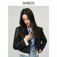 SINBOS真皮皮衣女2023年春秋新款宽松时尚绵羊皮西装外套西服上衣