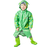QI AN 骑安 儿童雨衣男女童小学生幼儿园雨衣带书包位卡通大帽檐雨披 绿色（带书包位） XL