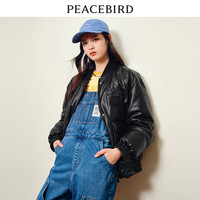 太平鸟女士冬装羽绒服外套中长款宽松合集毛领冬季新款 米白灯芯绒短款面包服 L