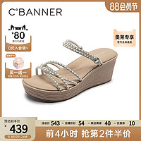 C.BANNER 千百度 女鞋2023夏季新款凉拖鞋度假两穿厚底坡跟外穿休闲超火拖鞋