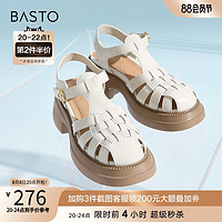 BASTO 百思图 2023夏季商场新款复古粗高跟编织猪笼鞋女罗马凉鞋VMT01BL3