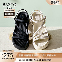 BASTO 百思图 2023夏季商场新款时尚条带松糕厚底女休闲罗马凉鞋MB220BL3