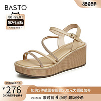 BASTO 百思图 2023夏季新款商场同款时髦复古罗马凉坡跟女凉鞋VRZ01BL3