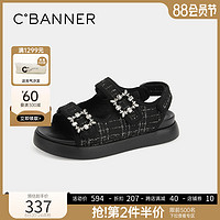 C.BANNER 千百度 女鞋夏季新款小香风休闲舒适时尚平底魔术贴厚底沙滩凉鞋