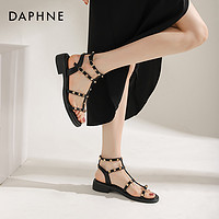DAPHNE 达芙妮 罗马凉鞋女外穿夏季2023新款女鞋一字带扣式法式铆钉凉鞋女