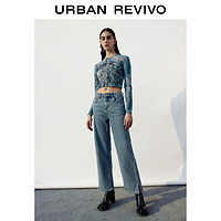 URBAN REVIVO UR2023夏季新款女装千禧风设计感做旧印花紧身薄款T恤UWV432044