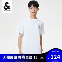 杰克·琼斯（JACK&JONES）夏季新款男装短袖T恤字母刺绣纯棉直筒半袖上衣男士223101175 A06本白 180/100A/L
