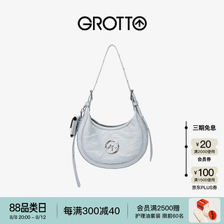 GROTTO 个乐 BigPeace系列意大利真皮hobo新月包时尚单肩斜挎腋下包 雾蓝