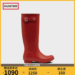 HUNTER BOOTS HUNTER户外露营女鞋雨鞋经典惠灵顿英伦雨靴光防水防滑骑士靴女长筒靴女 军红色/MLR 37