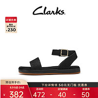 Clarks 其乐 女士布达妮系列露趾一字带平底凉鞋优雅简约舒适女凉鞋 黑色 261413504 38