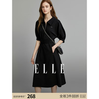 ELLE黑色POLO领设计感连衣裙女2023夏季新款高腰显瘦高级感裙子