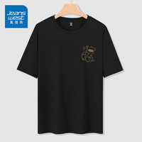 真维斯(JEANSWEST)夏季冰丝网眼短袖T恤男潮牌潮酷小众设计感印花冰凉透气半袖上衣 黑色 穿过山脊_K M