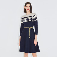 黑标系列 春装菱格a字法式毛织连衣裙女