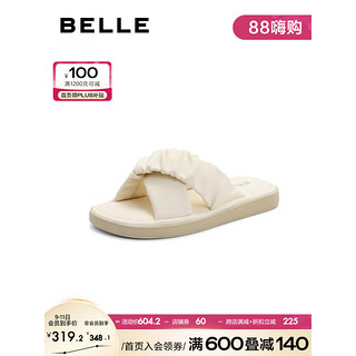 BeLLE 百丽 交叉条带拖鞋女2023夏季新款舒适一字拖B1278BT3 米色 34