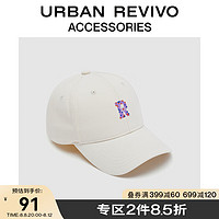 URBAN REVIVO 2023夏季新款女撞色刺绣马赛克字母棒球帽UAWA32280 米白 F