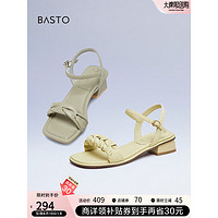 BASTO 百思图 2023夏季商场新款时尚舒适仙女风一字带粗跟女凉鞋 白色-活力麻花 37