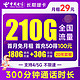 中国电信 长期牛卡 19元月租（210G全国流量+300分钟通话+20年长期套餐）首月免月租~