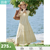 茵曼法式镂空绣花娃娃领连衣裙女2023年夏新款纯棉宽松减龄a字裙