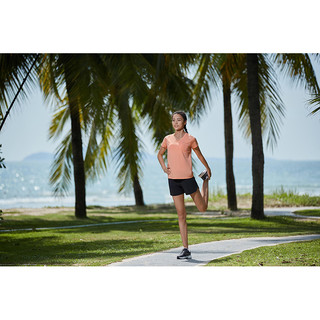 迪卡侬（DECATHLON）速干上衣女夏季宽松运动T恤跑步健身训练透气半袖RUNW V领升级款-蜜桃橙 46/L-XL(身高170/胸围104-107cm