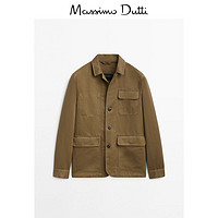 Massimo Dutti 男款 亚麻工装风开襟衫夹克外套 03424213700